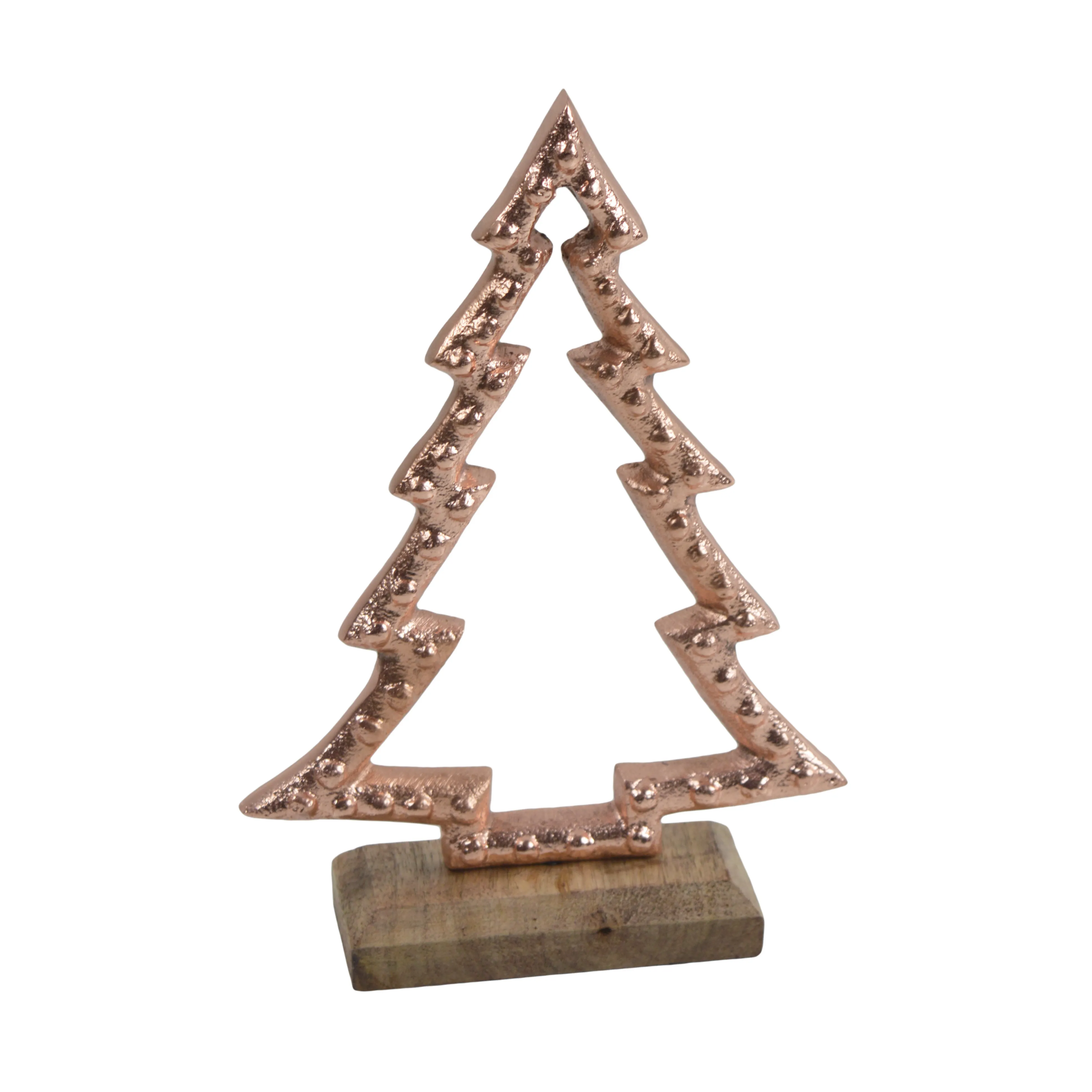 Wholeselling Merry Christmas tree Copper Plated With Brown Wooden Based For Party Ornament For Christmas And Home Decor Metal