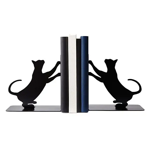 Sujetalibros de hierro con forma de gato recubierto negro moderno de categoría de alta venta/soporte de libro decoración con forma de ANIMAL de acabado negro