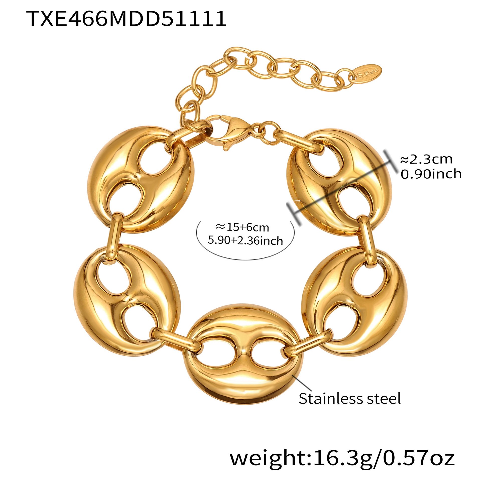 TXE466-gold bracelet 15+6cm