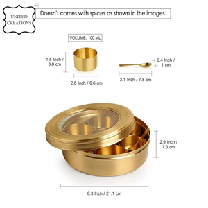 ふた付きキッチン用COPPERスパイスボックス/マサラダバ、7つのスパイスコンテナと1つのデザイナースプーン真ちゅう製マサラボックス (スパイス収納用) - Product Image 3