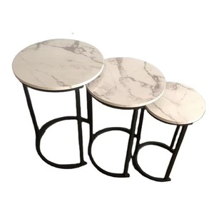 Juego de mesa de centro anidada redondeada de 3 piezas de 3 mesas auxiliares para sala de estar con marco de metal y tapa de mármol - Product Image 5