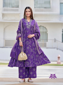 Saf pamuk işlemeli Kurti kıyafeti Plazo desen dekorasyon ile tüm durumlar için Dupatta ile Set - Product Image 5
