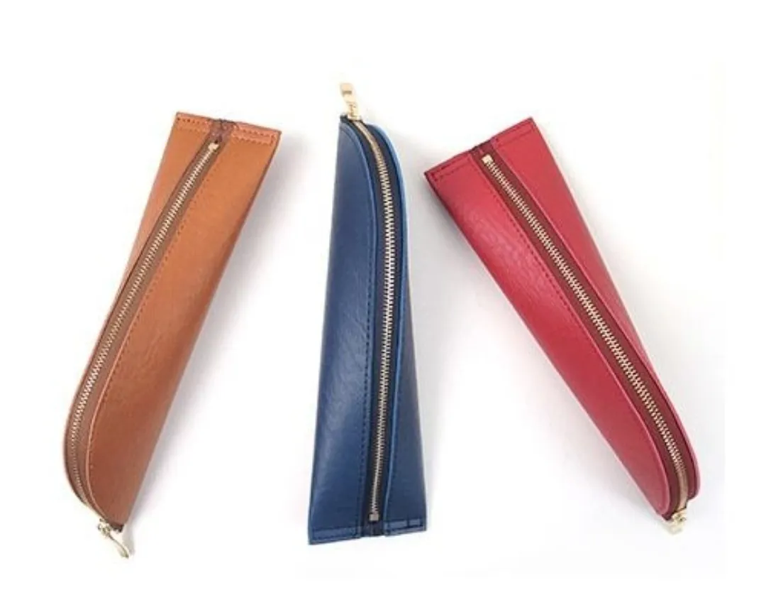 Custom School Pen Pouch Real Leather Pencil Case/Zippered Pen Case Stationery Bag Zipper Pouch Pencil Holder pu leather pen case