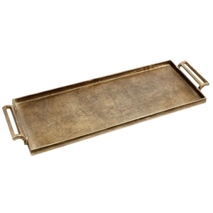 家用和餐厅装饰用铝制矩形托盘银色，带设计师金色手柄 - Product Image 2