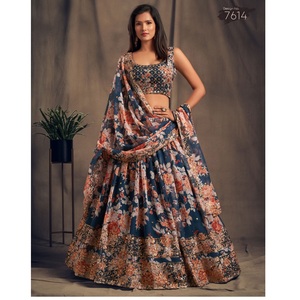 2022 Latest Indian Designer Wedding Party Wear Organza Lehenga <strong>Choli</strong>/Ghaghra <strong>Choli</strong> With Sequence Zari Embroidery Work <strong>Wholesale</strong> - Product Image 1