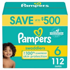 Pampers Swaddlersおむつ-サイズ<span class=keywords><strong>6</strong></span>、1か月分 (108カウント) 、超ソフト使い捨てベビーおむつ
