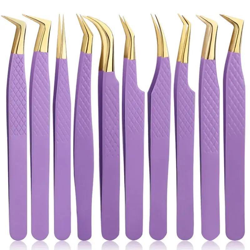 Фиолетовый страстный точный логотип, объемный Пинцет для наращивания ресниц из нержавеющей стали от серых камней