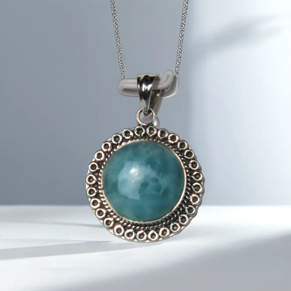 2024 Cabochon ovale Larimar di alta qualità da donna lavorato a mano in 925 in argento Sterling ciondolo con pietra semipreziosa