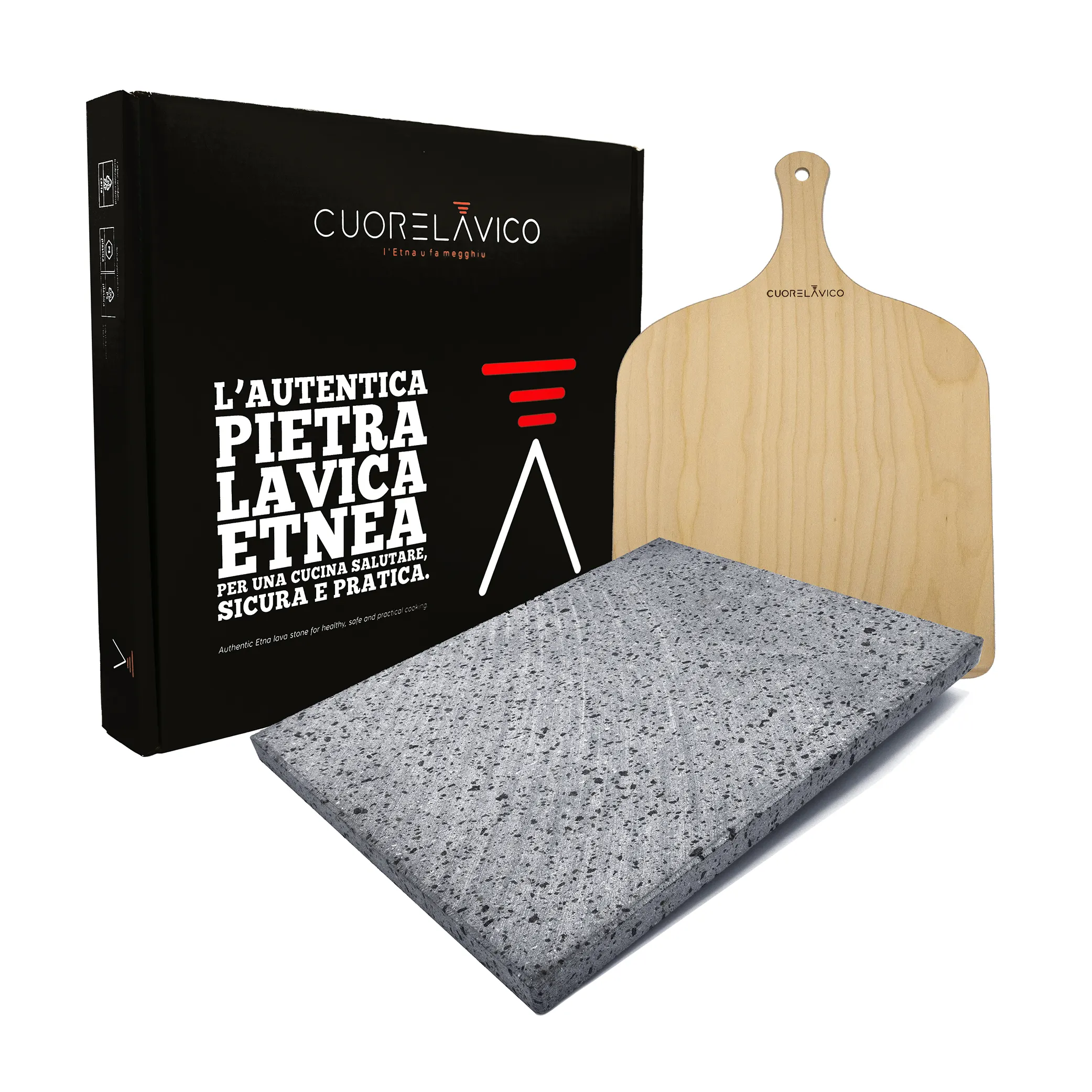 Hot deal nuovo Kit per Pizza in pietra lavica Etna forte e leggera con paletta in legno di betulla per l'uso in forno e Barbecue