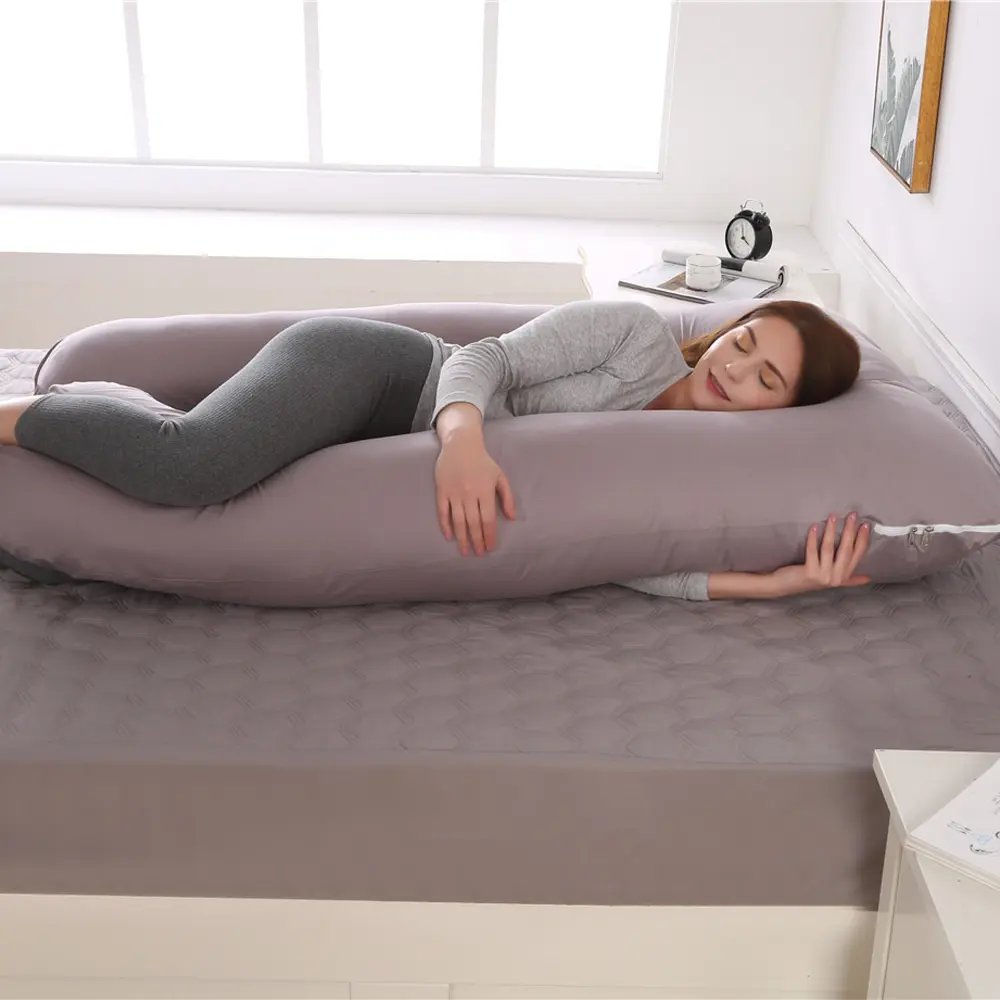 Travesseiro de maternidade de corpo inteiro em forma de U com tampa removível, suporte para costas, pernas, barriga, para mulheres grávidas, travesseiro de gravidez