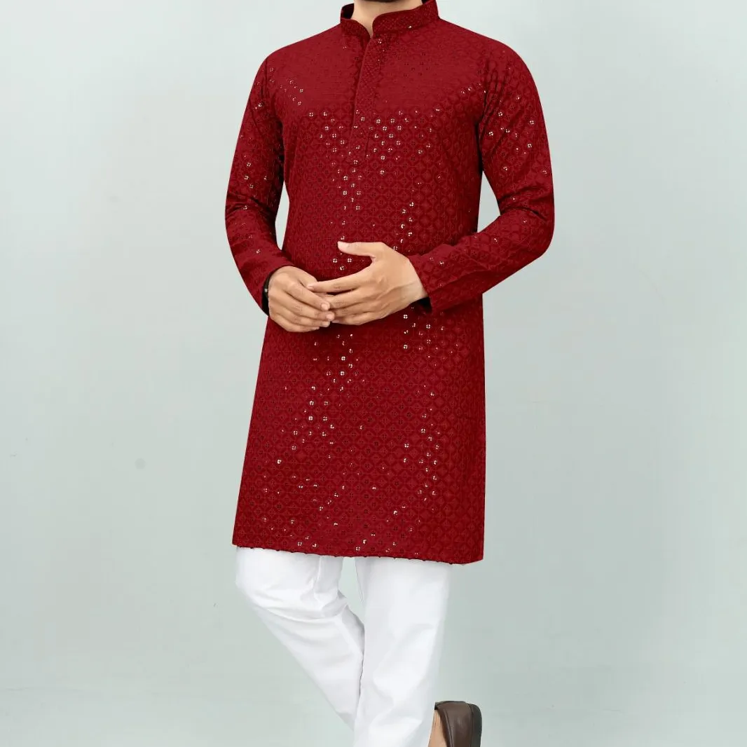 인도 공급자에게서 남자를 위한 최신 판매 인도 전통적인 착용 각자 디자인 다색 가득 차있는 소매 Kurta 잠옷