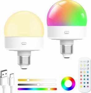 หลอดไฟ LED สี RGB แบบอัจฉริยะหรี่แสงได้หลอดไฟใช้แบตเตอรี่ควบคุมด้วยรีโมท - Product Image 1