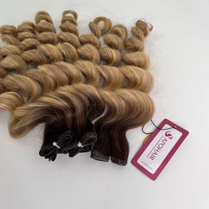 バージンレミーヘアエクステンション二重描画ダークブラウンストレートフラット横糸ボディウェーブスタイル