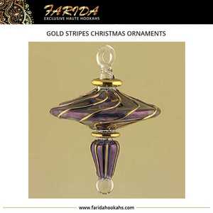 エジプト製クリスマスガラスの木飾りユニークなゴールドストライプ置物 & おもちゃ