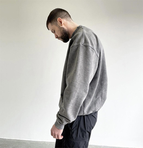Yüksek kalite ağır pamuk asit yıkama Hoodies boy damla omuz kazak Crewneck baskılı toptan polar polar