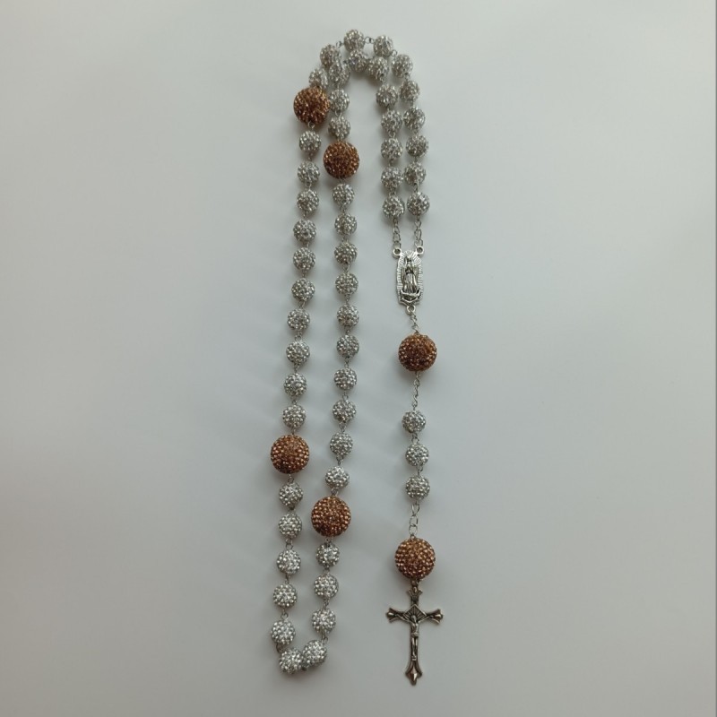 Collana rosario marrone bianco 4