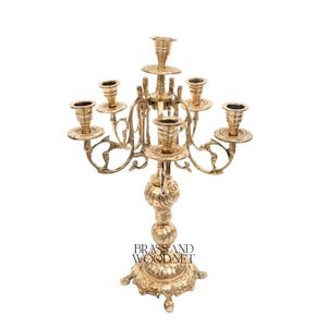 Antique Brass Bảy Cánh Tay Nến Với Trang Trí Công Phu Chi Tiết Cổ Điển Trang Trí Nến Chủ Cho Sang Trọng Nội Thất Và Bàn Ăn - Product Image 1