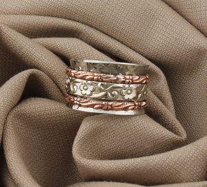 Hoa Mô Hình Vòng Spinner 925 Bán Bạc Với Ban Nhạc Đồng Handmade Bạc Thiền Nhẫn Cổ Điển Boho <span class=keywords><strong>Fidget</strong></span> Nhẫn Đối Với Phụ Nữ - Product Image 2