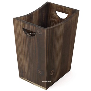 Antique Style Rustic Brown Wooden Wastebasket <strong>Bin</strong> <strong>with</strong> <strong>Handle</strong> Vintage Farmhouse Trash Can for Bathroom Office, or Home Decor Use