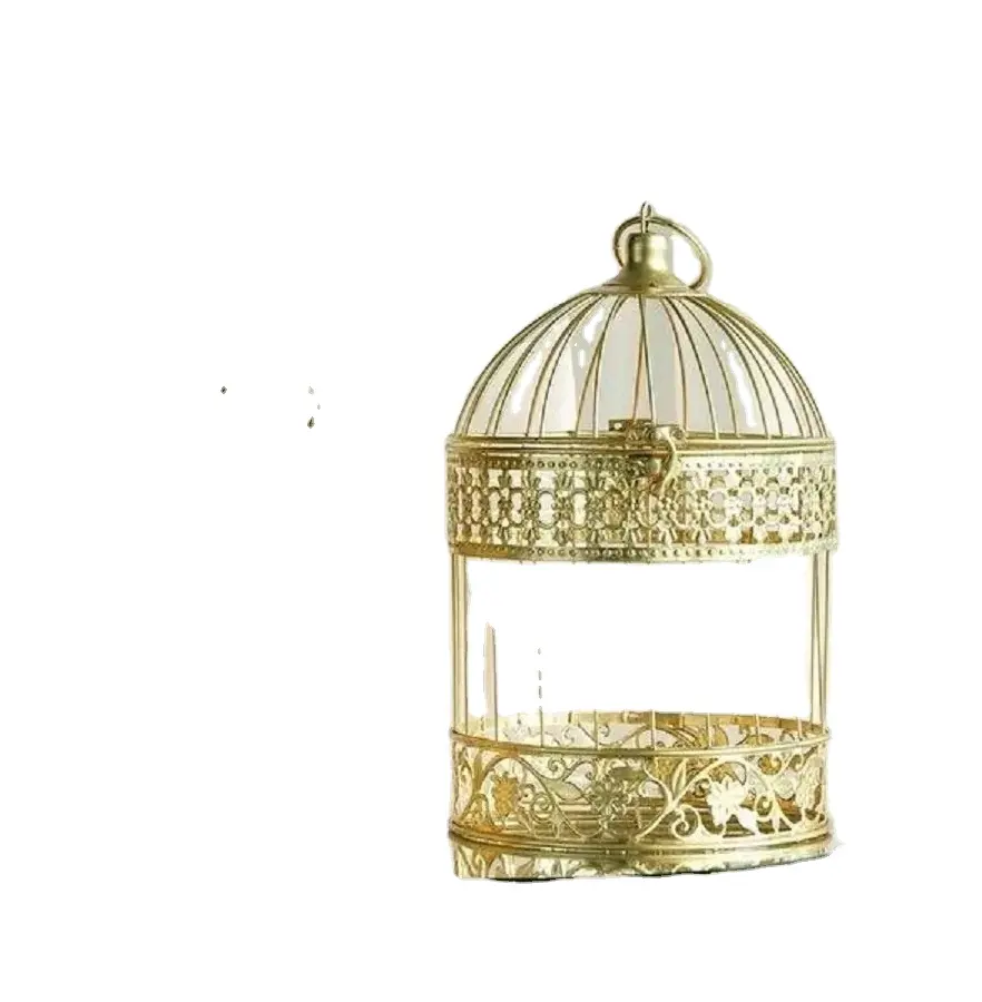 2024 Novo alimentador de pássaros em forma de gaiola para jardim, feito de metal de alta qualidade, novo produto em oferta na Amazon, com acabamento dourado e amigável aos pássaros