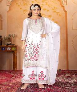 Top de trabajo de secuencia de bordado de seda de Chinon hermoso negro de diseñador Sharara Palazzo con Dupatta en el precio más bajo