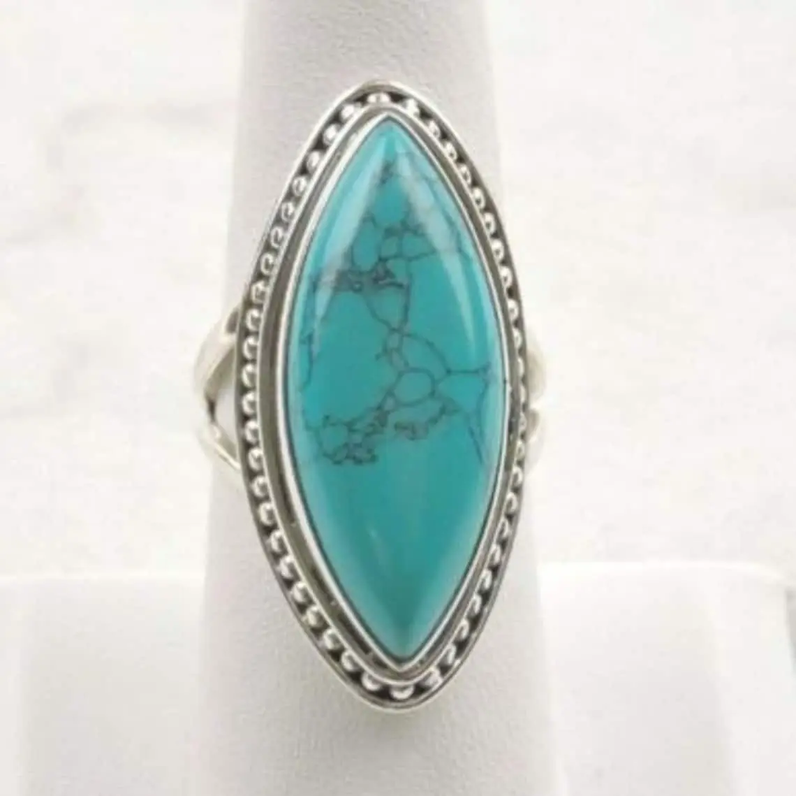Anel de prata esterlina 925 feito à mão para mulheres, joia de prata com pedra preciosa azul turquesa natural, joia de aniversário feminina