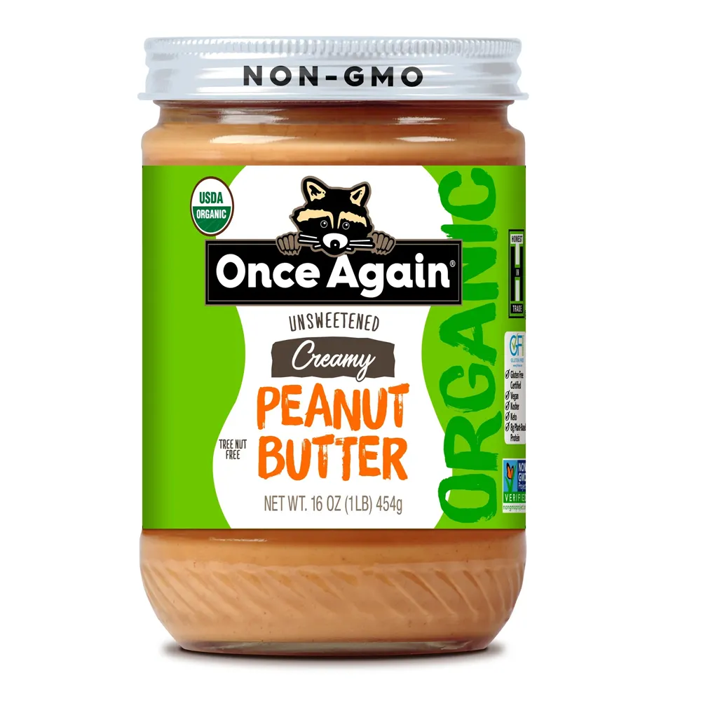Manteiga de peanut orgânica e lisa, qualidade premium, embalada em 16oz, caixa de pote de 6, leve, salgada, sem suéter