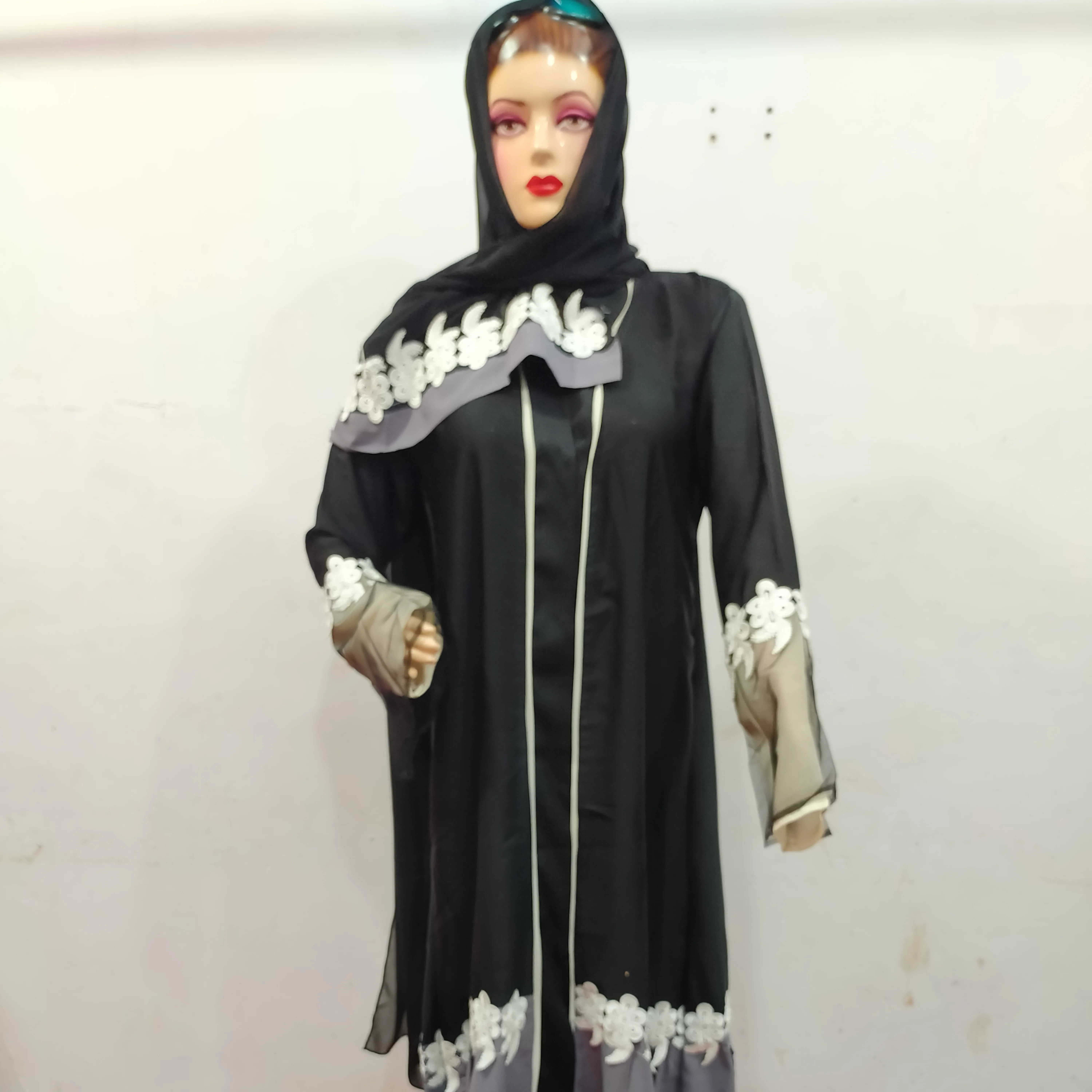 Süslenmiş Net ve dantel Burkha resmi ve fırsat giymek şık Burka müslüman elbise orta doğu körfez afrika ülkeleri