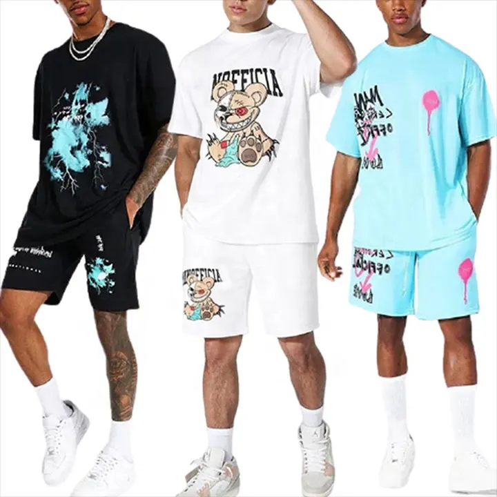 Benutzer definierte zweiteilige Druck Grafik T-Shirts T-Shirt kurze Set Sommer Männer Kleidung 2 Stück plus Größe T-Shirt und Shorts Set für Männer