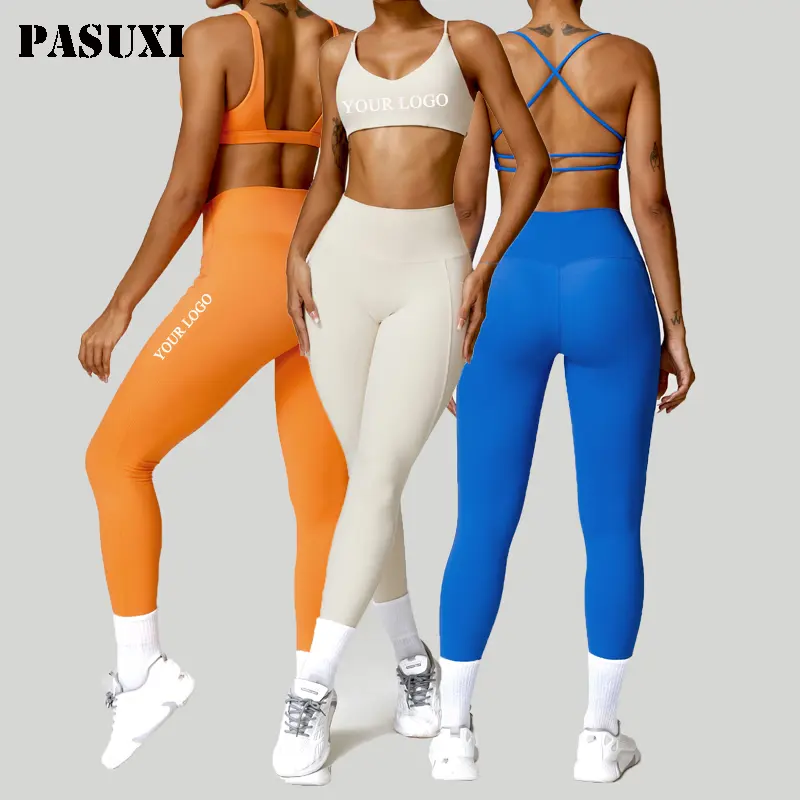 PASUXI Seamless Yoga Suit 3 pezzi camicie sportive Crop Top Leggings Sport Set Fitness tuta allenamento Scrunch Butt Leggings Set
