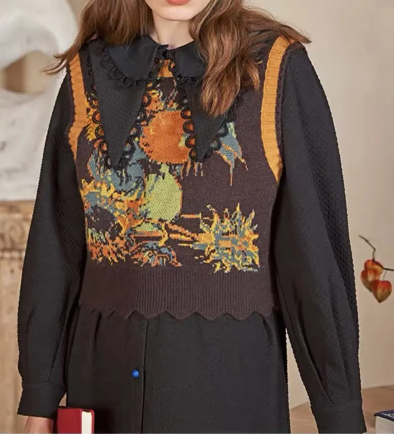 Pulls en tricot jacquard sans manches personnalisés Van Gogh Pull en tricot pour femmes Gilet