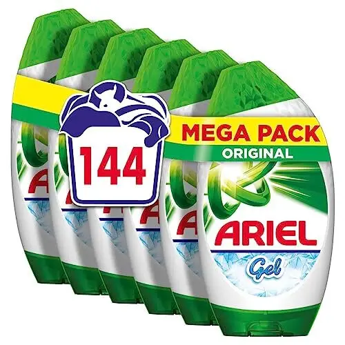 Ariel detersivo liquido per bucato Gel, lavaggi 144 (840 ml x 6), originale, pulizia brillante anche In un lavaggio A freddo