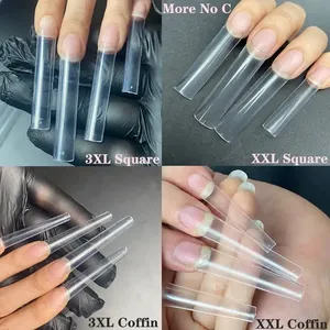 Aillsa ปลายเล็บ3XL NO C Curve 240ชิ้น stiletto ทรงสี่เหลี่ยมยาวพิเศษตรงเล็บออกแบบโลโก้ XXXL NO C coffin NAIL Tips - Product Image 5