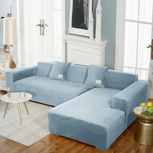 Toptan kadife katı streç Spandex kanepe kapakları için 100% Polyester makinede yıkanabilir Modern stil her şey dahil koruyucu kanepe - Product Image 4