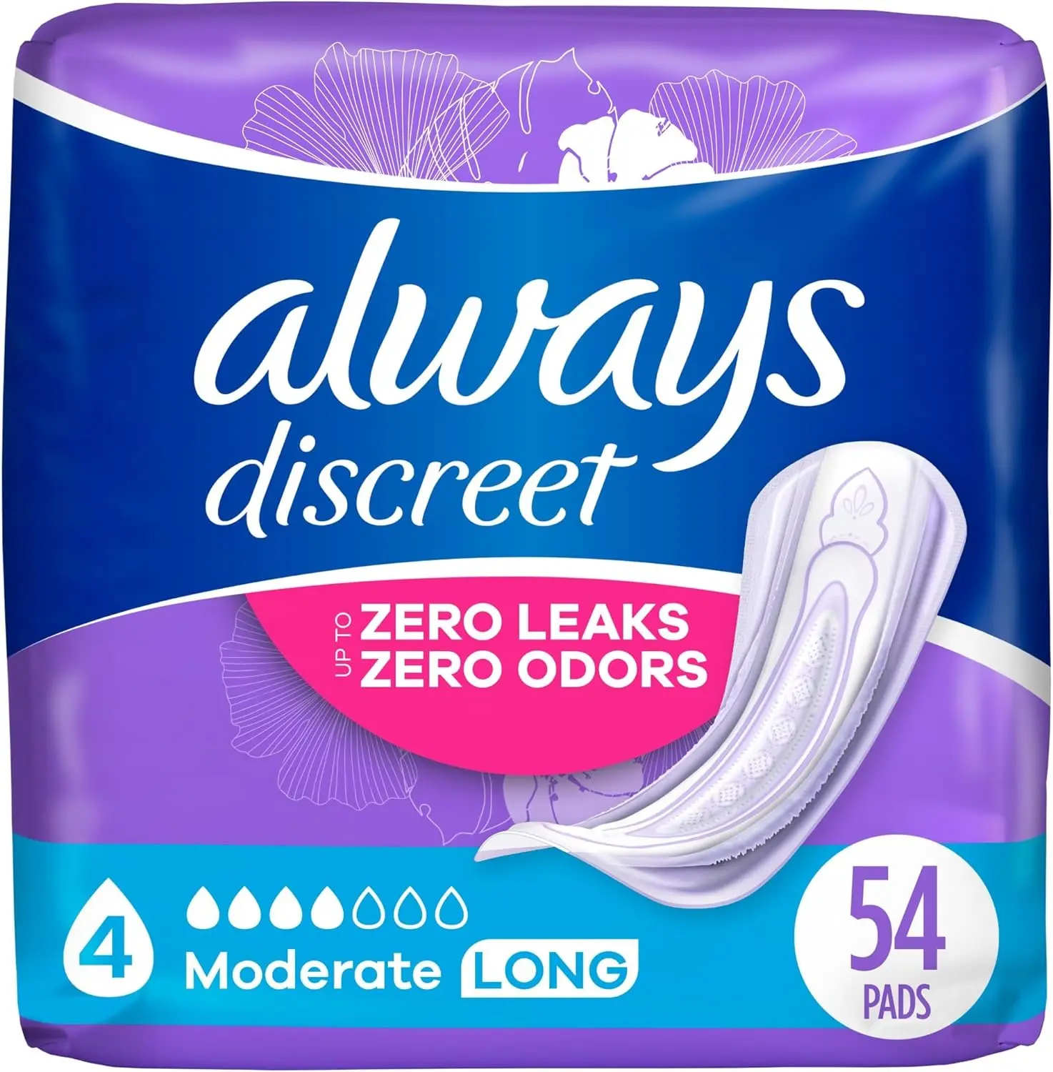 Altijd Discrete Incontinentiepads, Extra Zwaar Absorptievermogen, Lange Lengte, 45 Ct