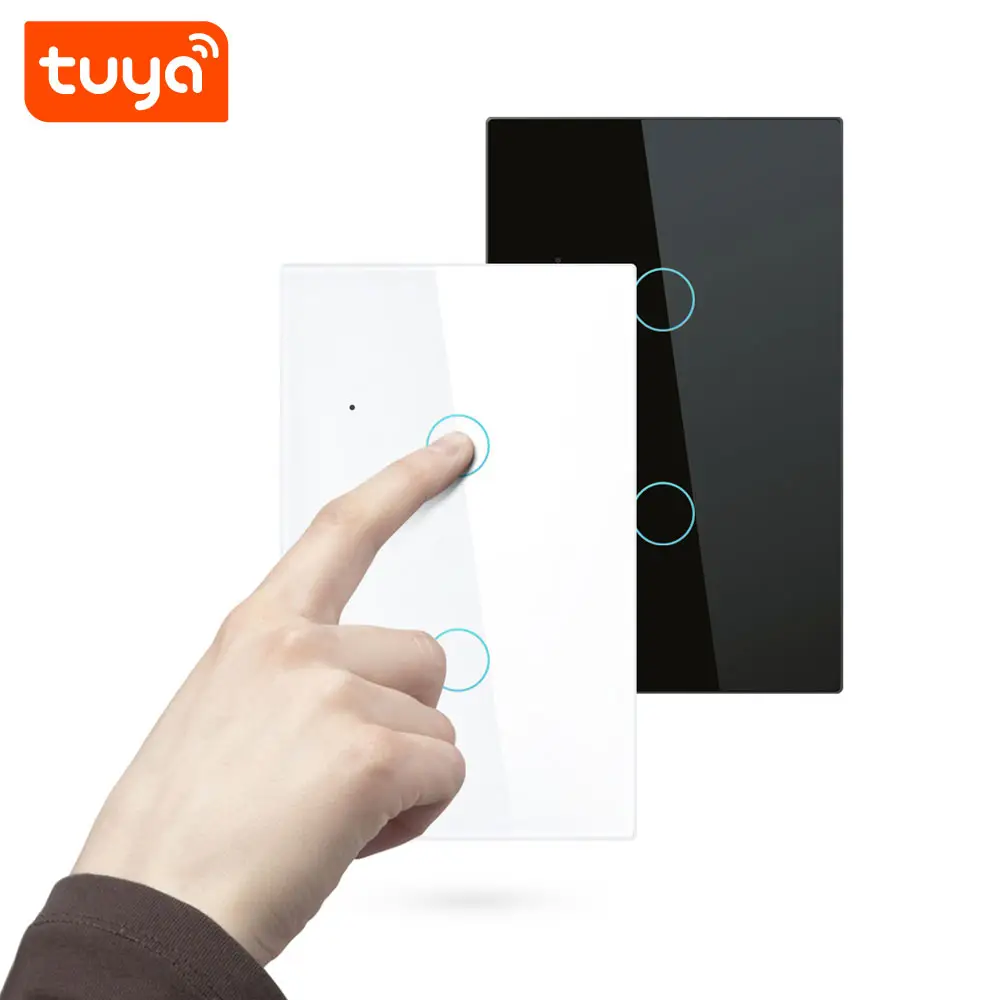 Precio DE FÁBRICA DE China Estándar de EE. UU. 2CH WIFI Tuya Interruptor táctil inteligente WiFi Interruptor de luz de pared táctil inteligente Interruptor de 2 pandillas