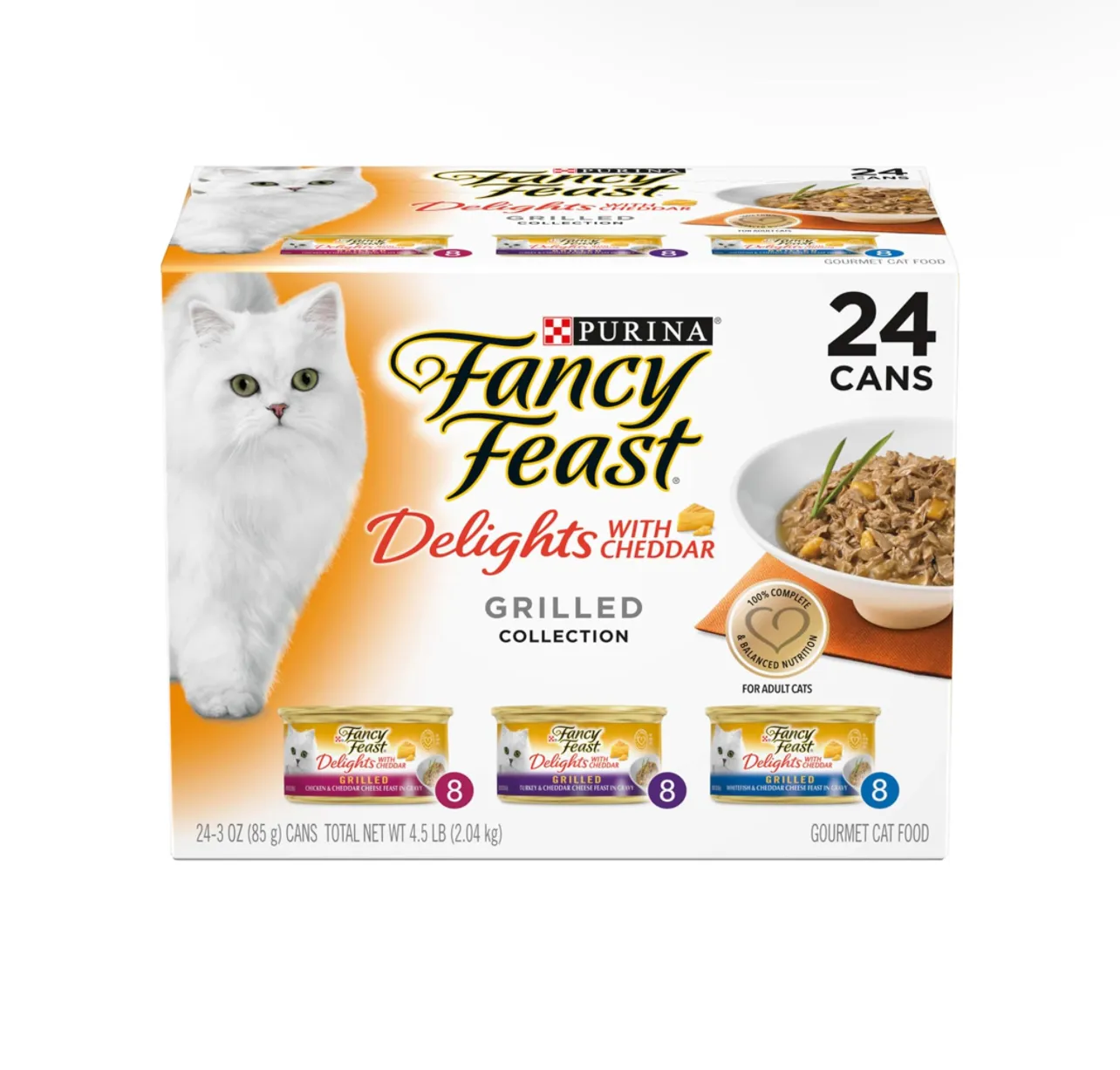 Cibo per gatti bestseller, pacchetto di varietà di cibo per gatti umido sugo Purina fantasia, delizie con collezione grigliata di Cheddar- (24) 3 once.