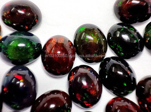 Oval kesim siyah yangın etiyopya Opal taş özel boyut 8x6mm 9x7mm düz geri Cabochon cilalı siyah Welo yangın etiyopya Opal - Product Image 3