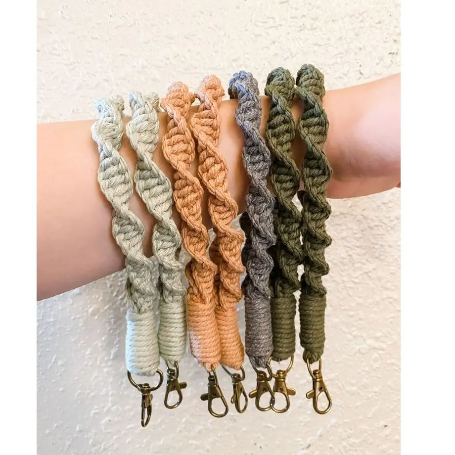 Macrame Twisted Wristlet Key Chain Boho Keychain Lanyard Macrame Keychain Bracelet For Wallet Bag Car Key