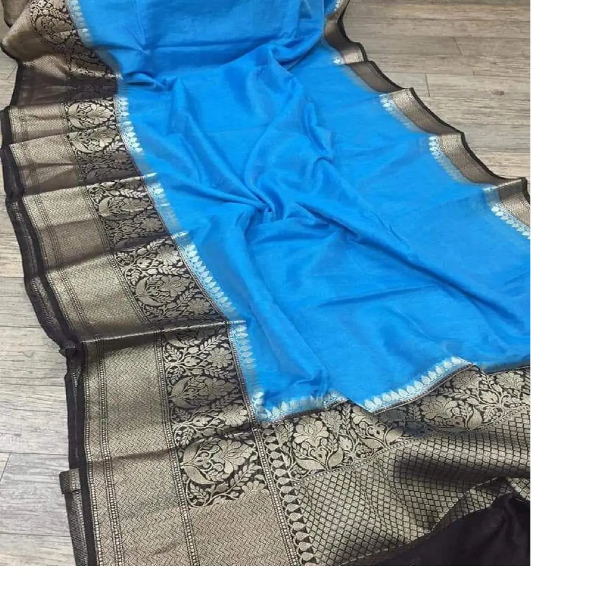 Personalizado feito em oceano cor azul brocado seda sarees feitos com ouro zari fronteiras para saree e indiano têxtil loja de suprimentos