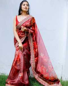 Tasarımcı organze SAREE dijital baskı SAREE moda - Product Image 3