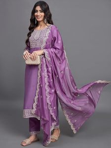 HENIXA yaratma özel viskon Chanderi Surat Gujarat hint pakistan giyim üç parçalı parti aşınma takım koleksiyonu - Product Image 5