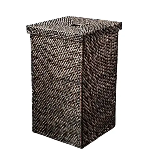 Quadrado Com Tampa De Vime De Metal Grande Melhor Venda Home Decor Rattand Dark Brown Basket Best Selling