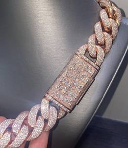 Erkekler Hip Hop tarzı 10K gül altın mozanit tarzı küba bağlantı zinciri tamamen buzlu Out lüks zincir yuvarlak kesim elmas zincir - Product Image 2