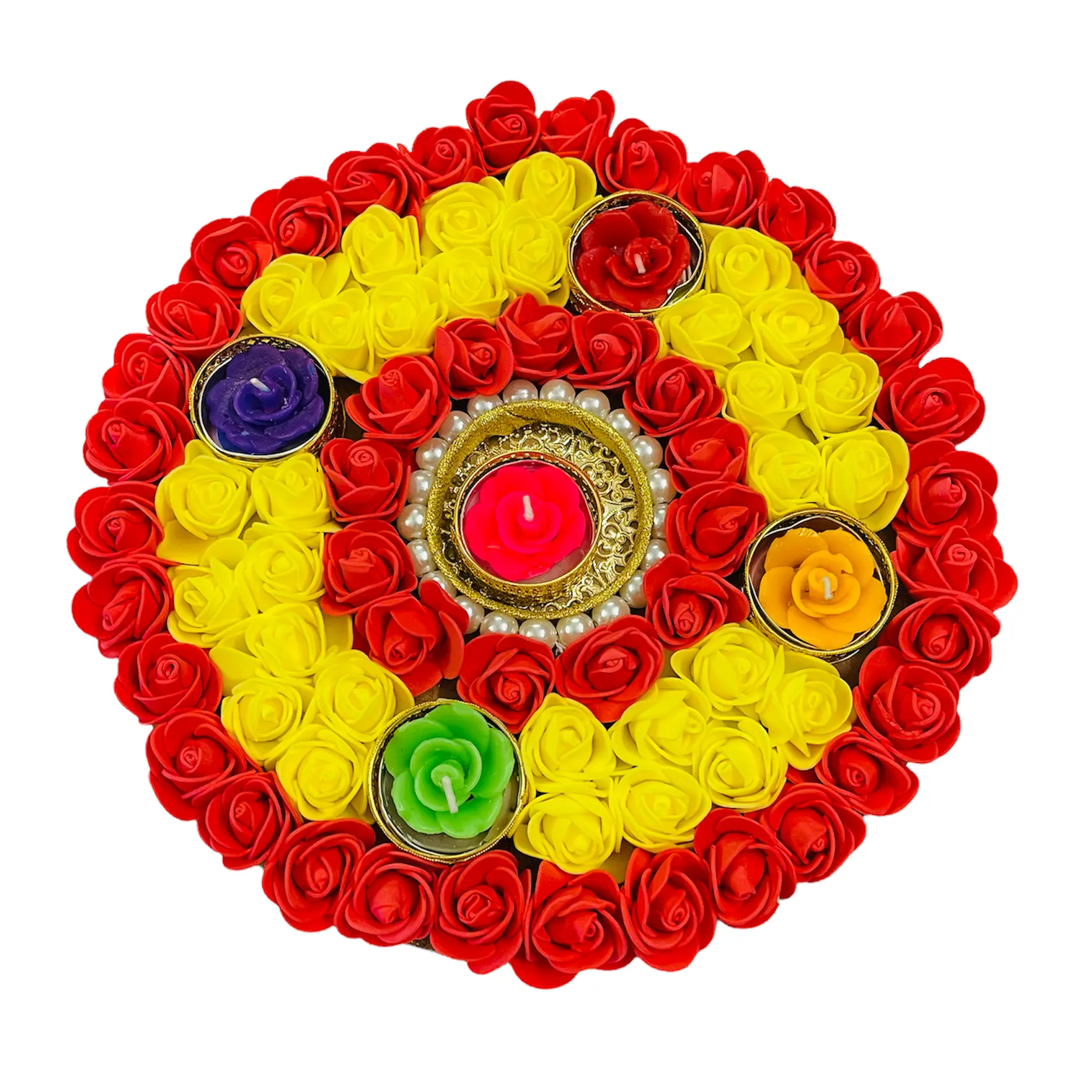 11 Polegadas Flor Artificial Rangoli para Casamentos Diwali Housewarming Favores Wedding Gift Party Decor & Home Pooja Decor-Amarelo