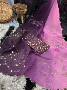 Özel yeni lansmanı yumuşak hafif Georgette İpek Saree iki Ton kırma ve el işi kadınlar için bluz satılık