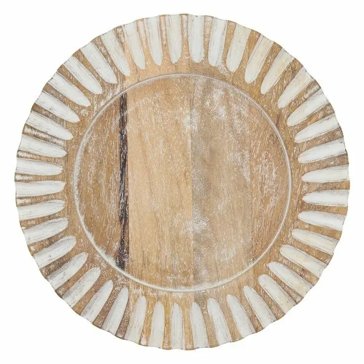 Placa de cargador de madera de color blanco y natural Placa de servicio de diseño moderno Uso para vajilla y vajilla