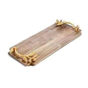 优质木制托盘定制设计金属手柄餐具高档优质手工木制托盘 - Product Image 1