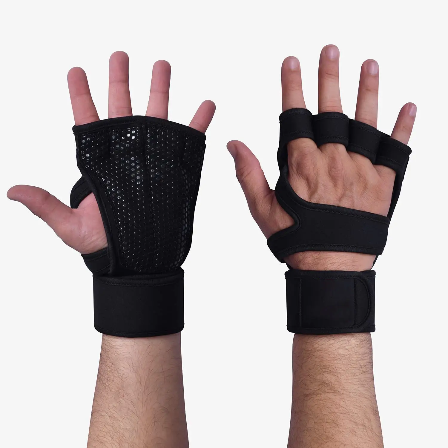 Guantes de entrenamiento para gimnasio, con correa para la muñeca, con relleno de Palma completo de silicona, Extra agarre, jym