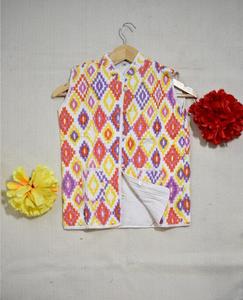 小花图案设计儿童尺寸kantha <span class=keywords><strong>nehru</strong></span>风格夹克，服装设计师设计的多色块印花